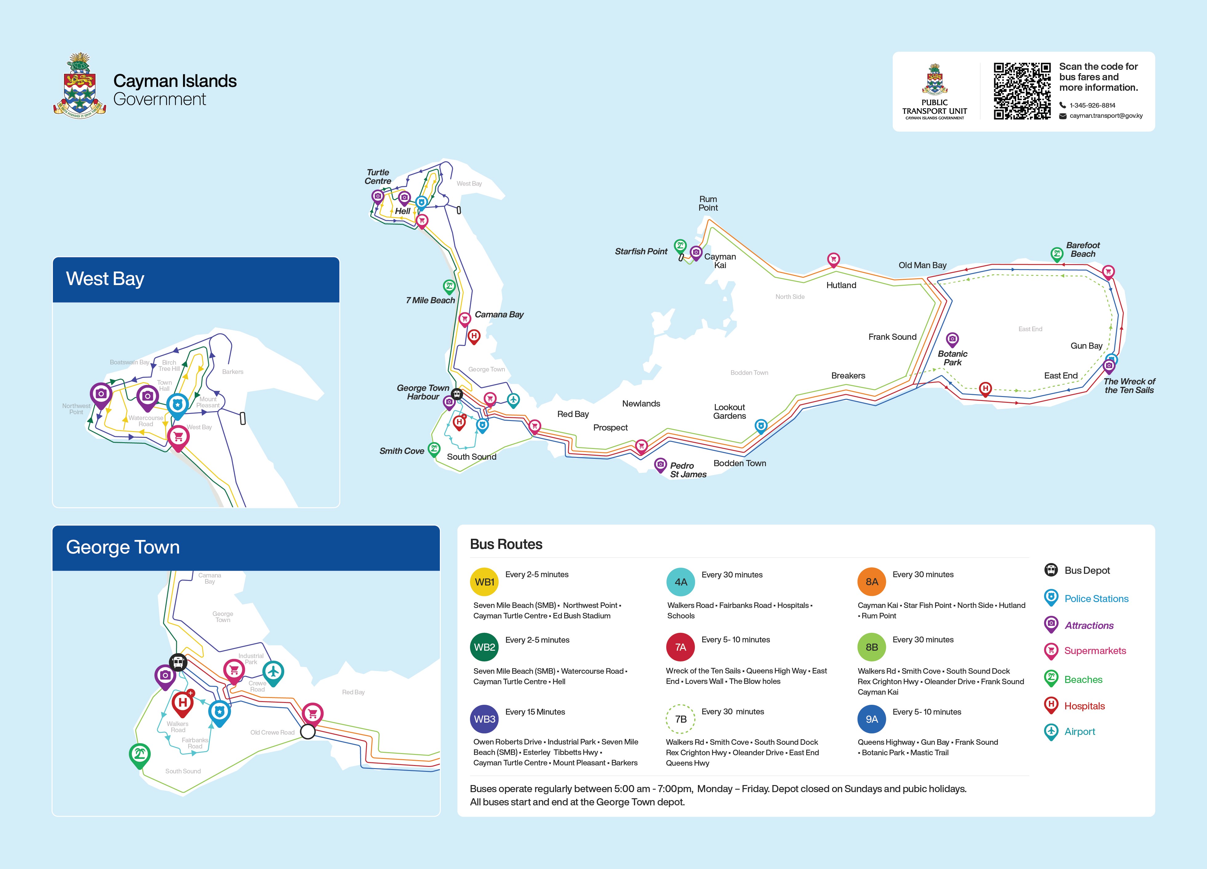 Official Grand Cayman public bus route map